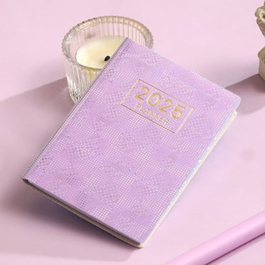 Herrnalise 2025 Pocket Planner Mini Weekly Planner 3" x 4" Laser Purple Leather 2025 Pocket Notepad Daily Schedule Calendar Planner