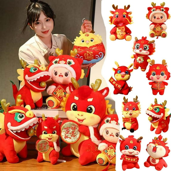 Herrnalise 20cm/7.87in Cute 2024 Year of The Dragon Cartoon Mascot Plush Toy Doll Dragon Soft Stuffed Annual Meeting Wedding Throw Doll Decoration Gift