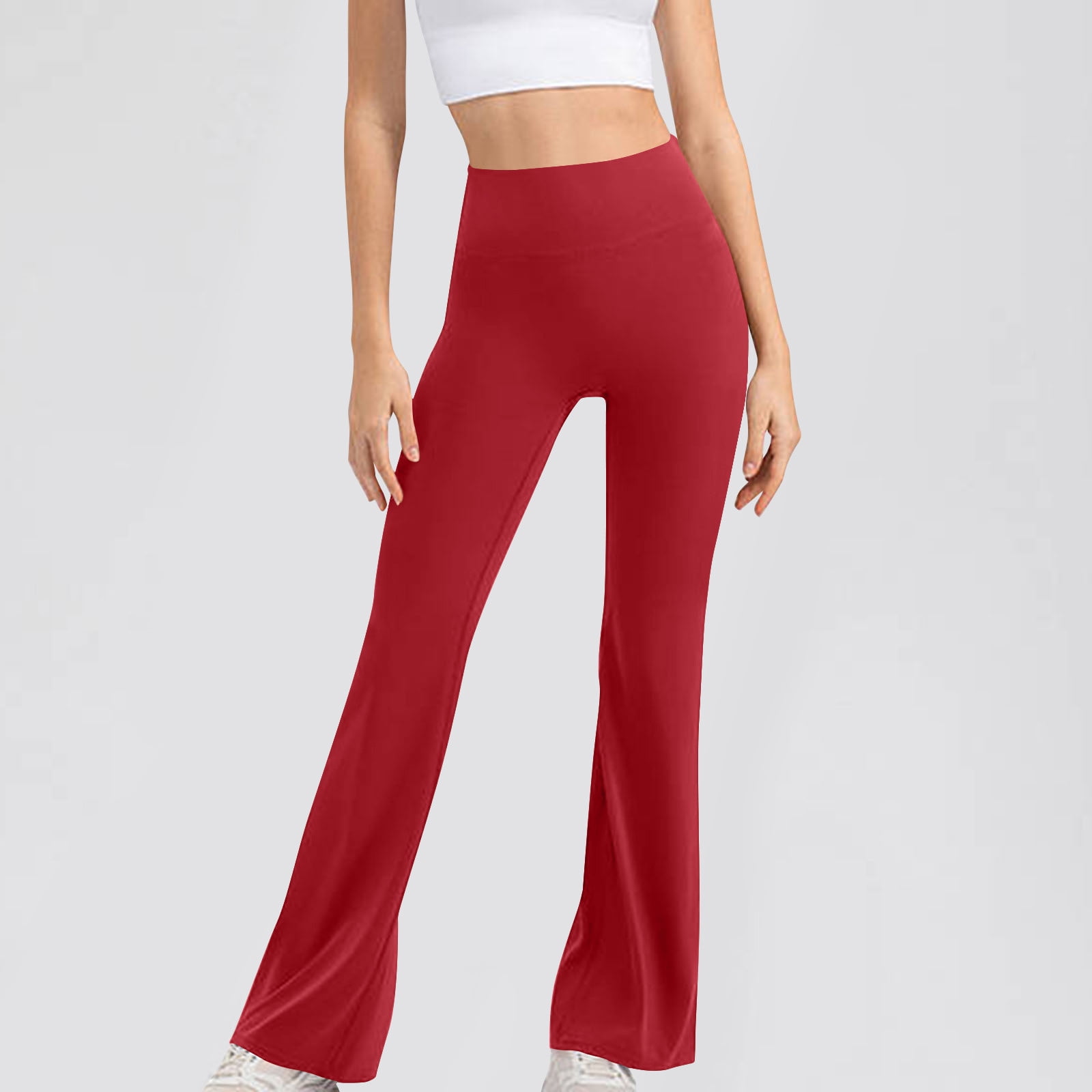 Herrnalise 28/30/32/34 Inseam Women's Bootcut Yoga Pants Long Bootleg  High-Waisted Flare Pants with Pockets Red-L