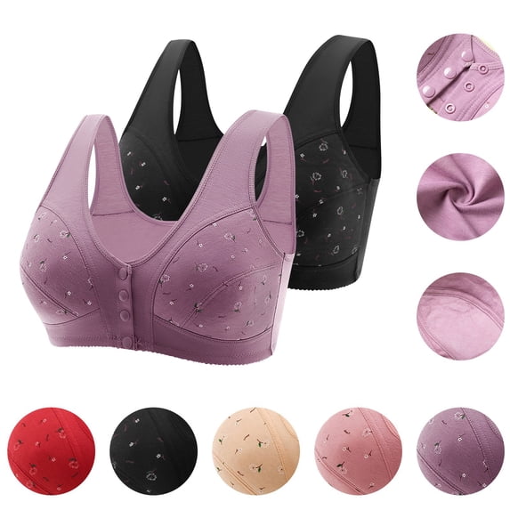 Herrnalise 2PC Daisy Bras for Older Women, 2024 Summer Comfortable Convenient Front Button Bra, Full Support Wide Back No Underwire Bra For Moms Gifts