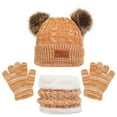 thumbnail image 1 of Herrnalise 3 Pcs Kids Winter Beanie Hat Scarf Gloves Set for Girls Boys Knit Warm Pompom Toddler Winter Hat Mittens Neck Warmer Sets, 1 of 3