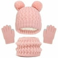 thumbnail image 1 of Herrnalise 3 Pcs Kids Winter Beanie Hat Scarf Gloves Set for Girls Boys Knit Warm Pompom Toddler Winter Hat Mittens Neck Warmer Sets, 1 of 4