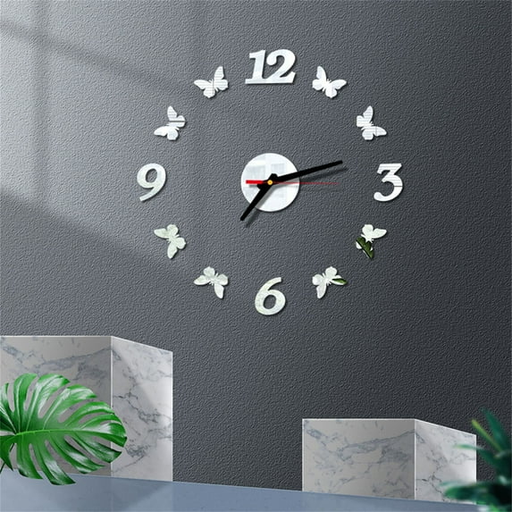 Holloyiver 3D DIY Frameless Wall Clock for LivingRoom Decor Large Modern Design Sticker Butterfly Clocks for Bedroom 3D Mirror Surface Wall Clocks Decoration Unique Stick on Wall Clocks