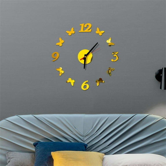 Herrnalise 3D DIY Frameless Wall Clock for LivingRoom Decor Large Modern Design Sticker Butterfly Clocks for Bedroom 3D Mirror Surface Wall Clocks Decoration Unique Stick on Wall Clocks