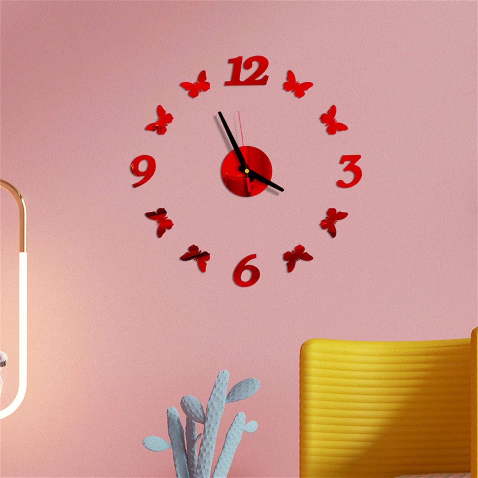 Generic DIY Wall Clocks 3D Mirror Stickers Large Wall Clock - Red