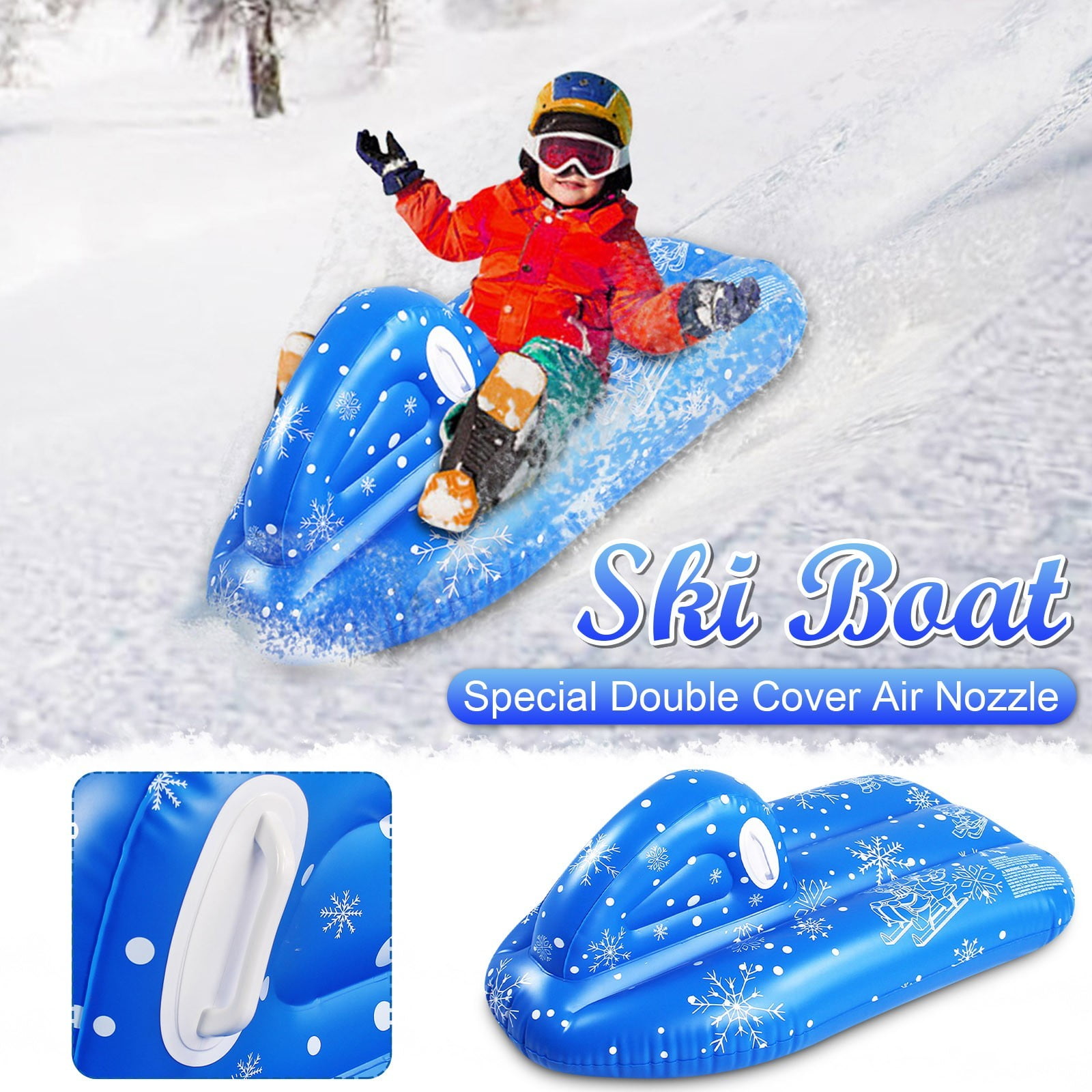 Herrnalise 48 Inch Inflatable Snow Sled for Kids,Heavy Duty Snowmobile Snow Tube Sled