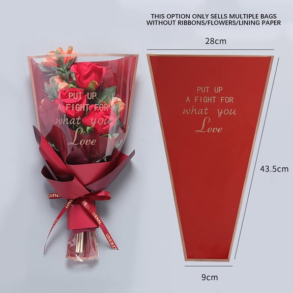 Herrnalise 50pcs Single Flower Sleeves Wrapping Bags Single Rose Florist Bouquet Packaging Bags for Floral Arrangement Supply Wedding Valentine's Day Mother's Day