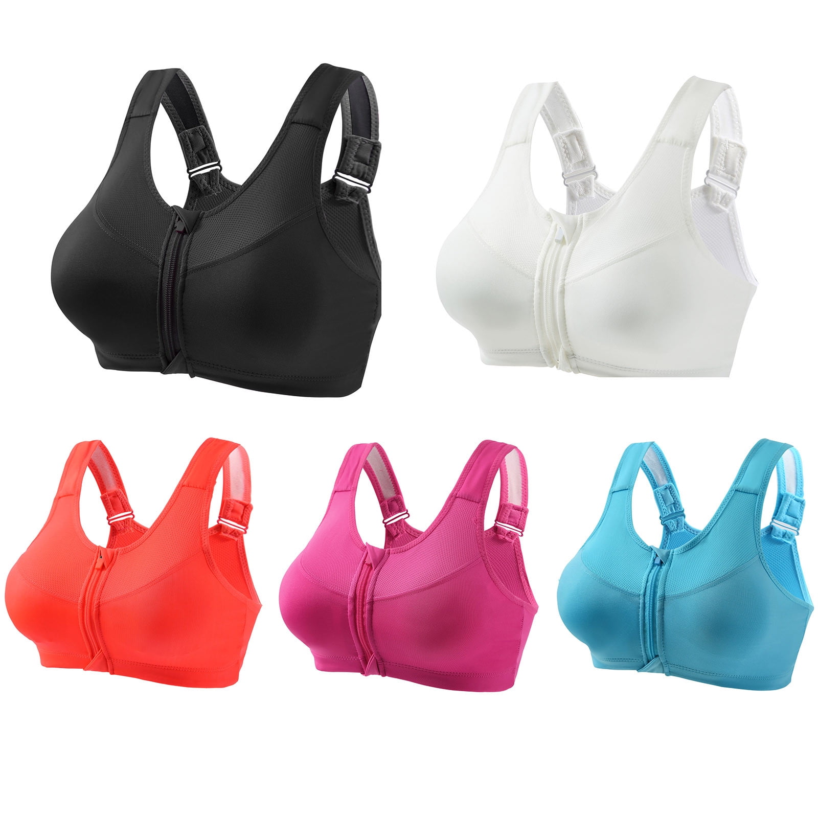 Ohlyah Women's Front Zipper Sports Bra - Racerback Yoga Bra With Padded Cups, Pink, XX-Large