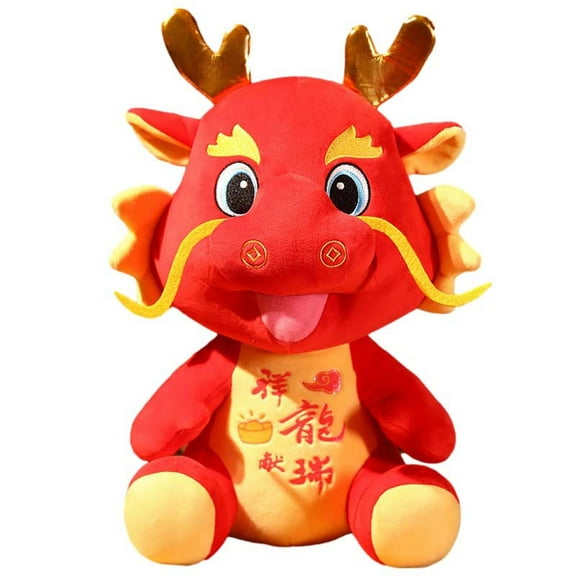 Herrnalise 8 Inch Chinese New Year Dragon Year of The Dragon 2024 Plush Mascot Doll 3D Dragon Zodiac Stuffed Animals Toy for Chinese New Year Decoration Spring Festival Ornaments Gift