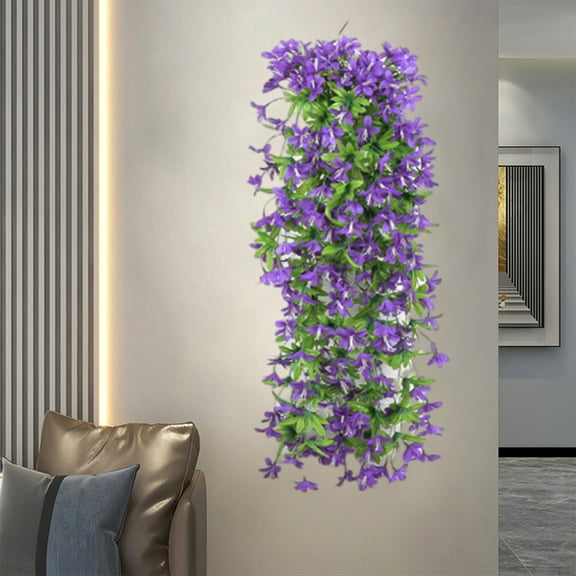 Herrnalise Artificial Hanging Lily Flowers UV Resistant Hanging Plant Decoration Drooping Fake Flower Vines Faux Lily Hanging Plantes Decorations for Wall Porch Patio Garden Yard Outside Decor,Purple