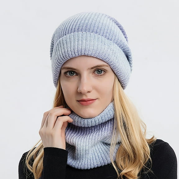 Herrnalise Autumn Winter Gradient Color Woolen Hat Thickened Warm Ear Protection Cold-proof Knitted Hat Bib Set