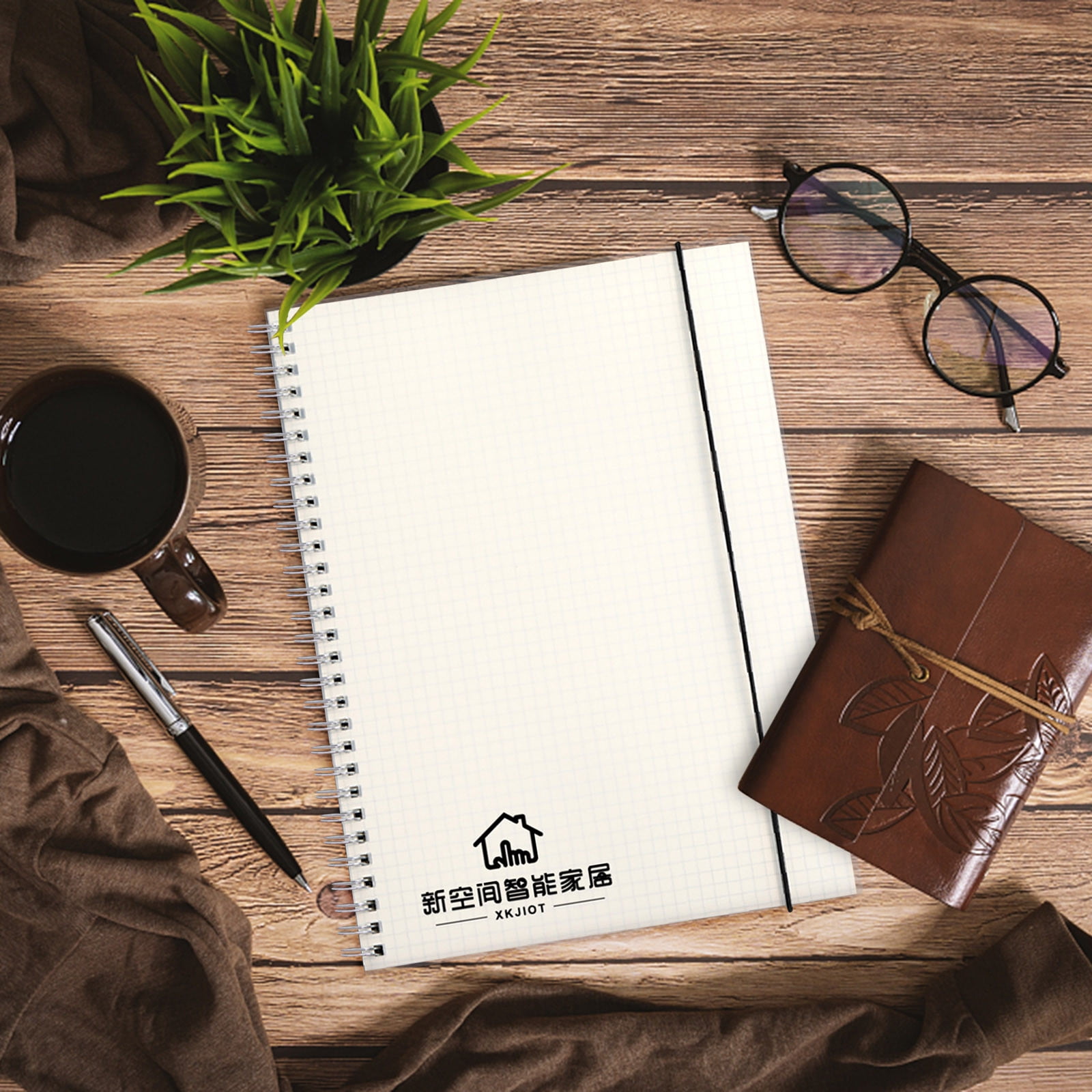 Herrnalise B5 Grid Notebook,Grid Notebook with Transparent Plastic Hardcover and Elastic Band Closure,Each notebook size is 7.4X 10 inches