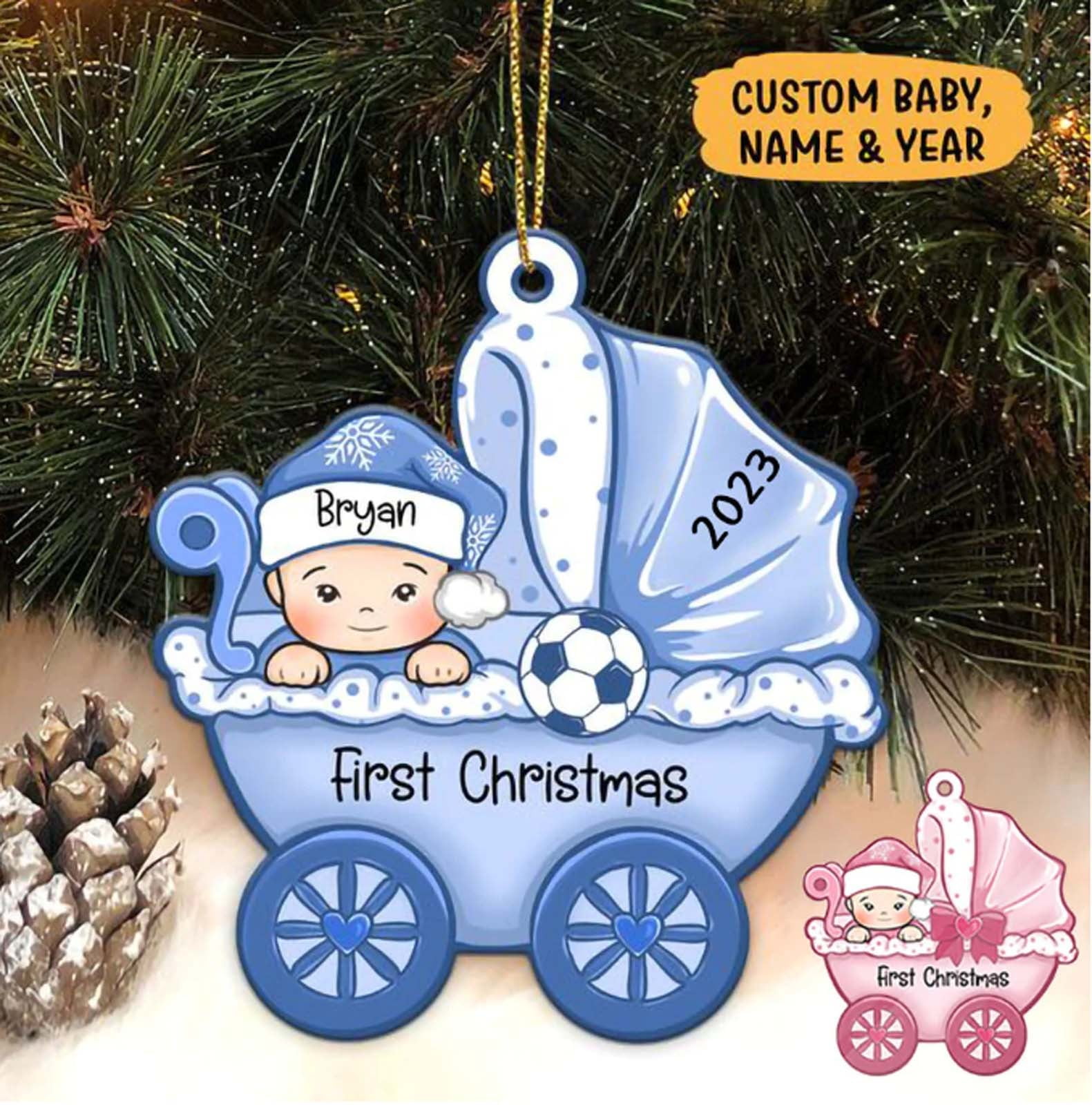 Herrnalise Baby Boy Carriage Xmas Tree Decoration,Baby's First ...