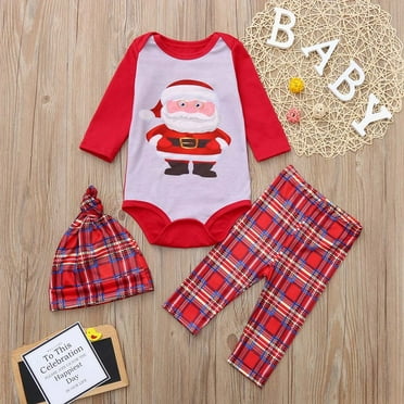 Herrnalise Baby Boy Girl Santa Romper Plaid Pants Outfits Set Family Pajamas Christmas Set