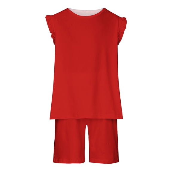 Herrnalise Baby Clothes Baby Girl Comfortable Solid Color Sleeveless Cotton T-shirt Top Shorts Set Button-Up, Shorts, and Tee Playwear Set 3-14 years