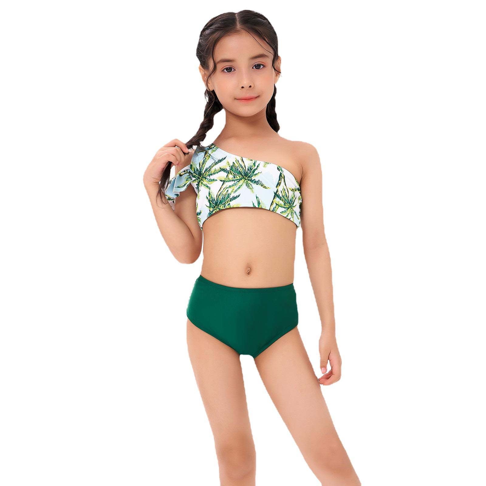 Kids Girls Swimsuit Ruffle Crop Top Briefs Set Swimwear Summer