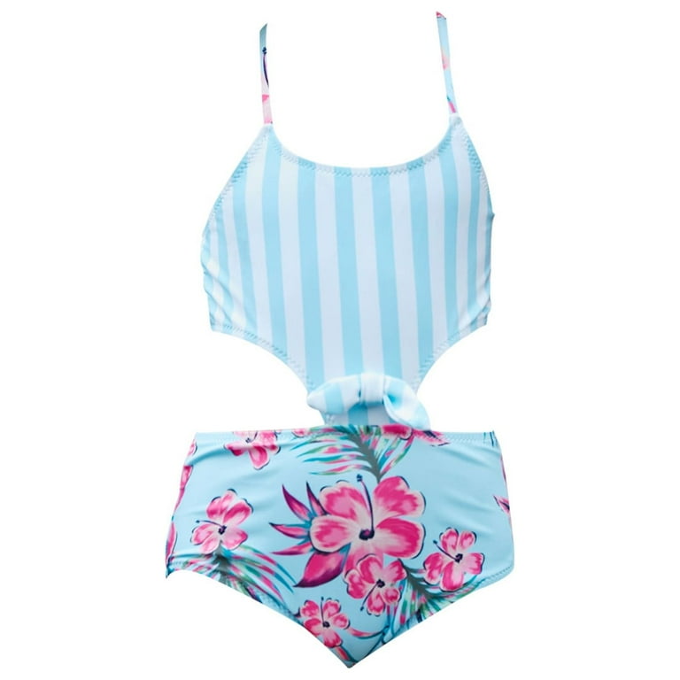 BLUE TWO PIECES SWIMSUIT WITH FLOWER PATTERN, BABY BLUE TWO PIECES SWIMSUIT WITH FLOWER PATTERN, BABY