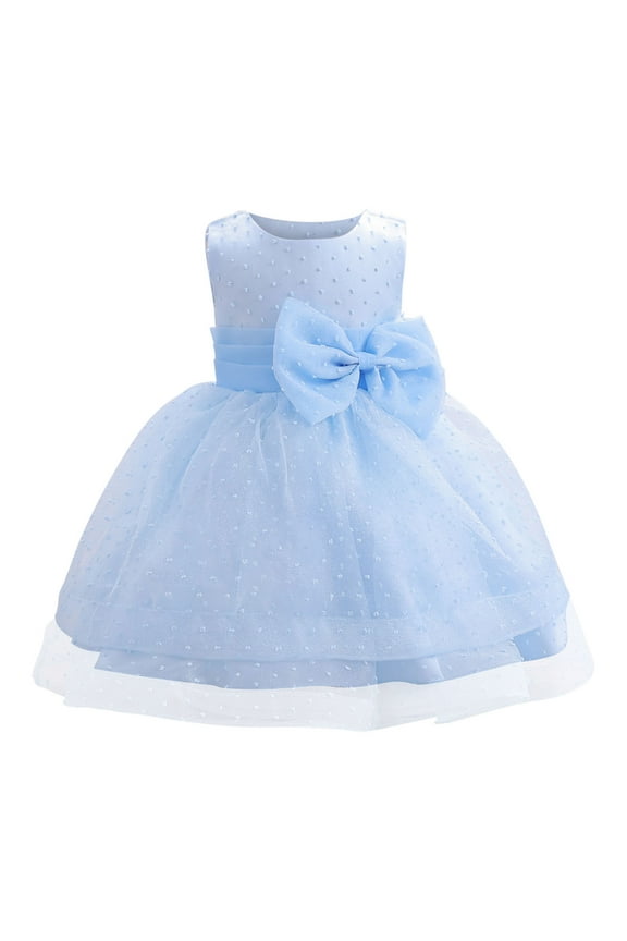 Baby Girl Christening Baptism Gown Flower Embroidery Tutu Dress Special Occasion Sleeveless Lace Bow Mesh Dress for 0-3 years