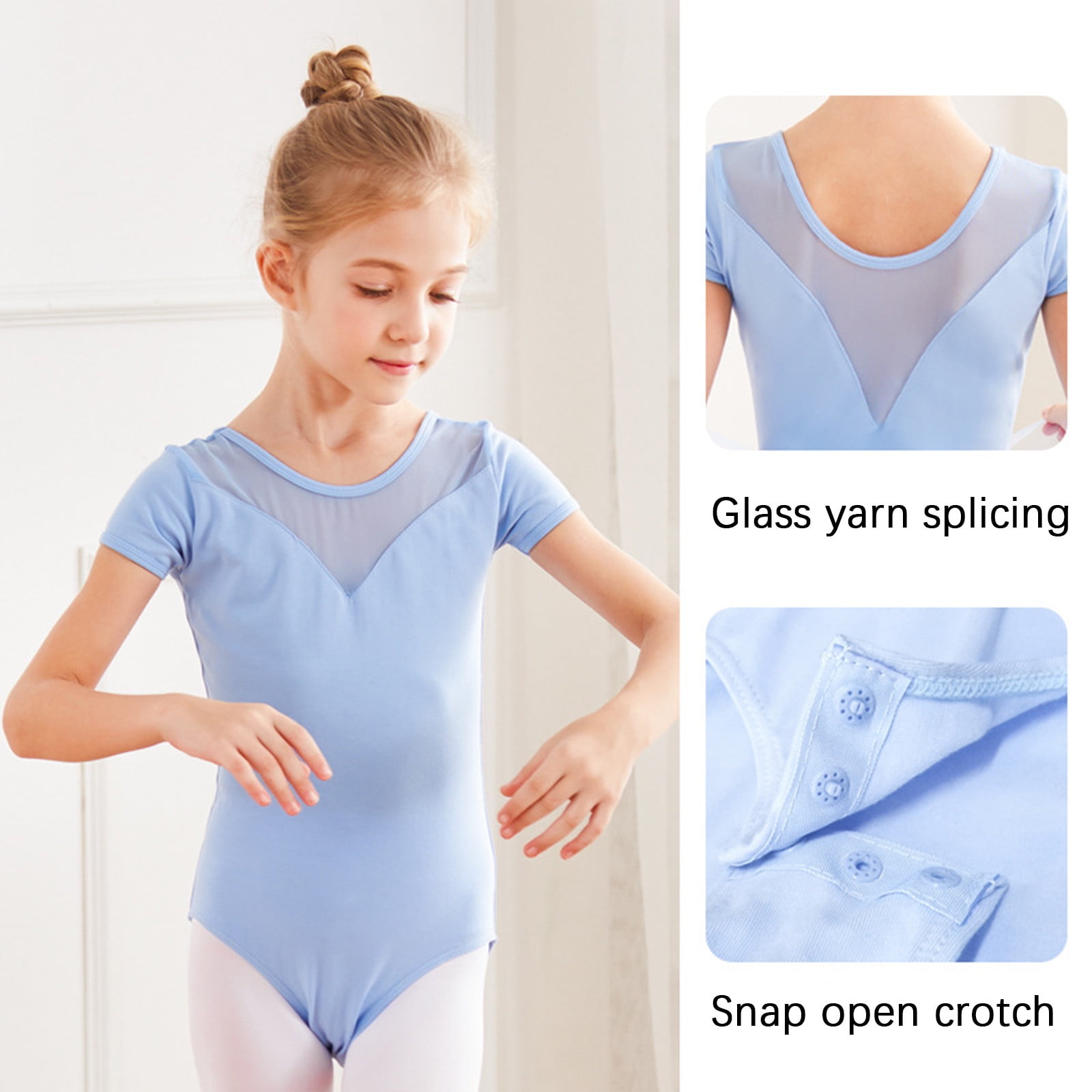 SDJMa Baby Girls Children's Dance Clothes Summer Short Sleeves Training  Clothes Ballet One-piece Performance Clothes 