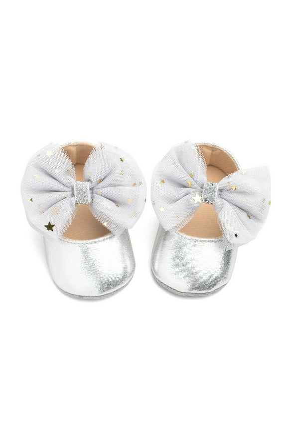 Baby Girls Mary Janes Flat Bowknot Rubber Sole First Walker Princess Dress Shoes