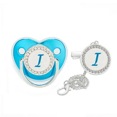 Herrnalise Baby Pacifier 26 Letter Name Initials Clip Silicone Baby Pacifier Blue Shiny Newborn Pacifier Baby Supplies Clearance !