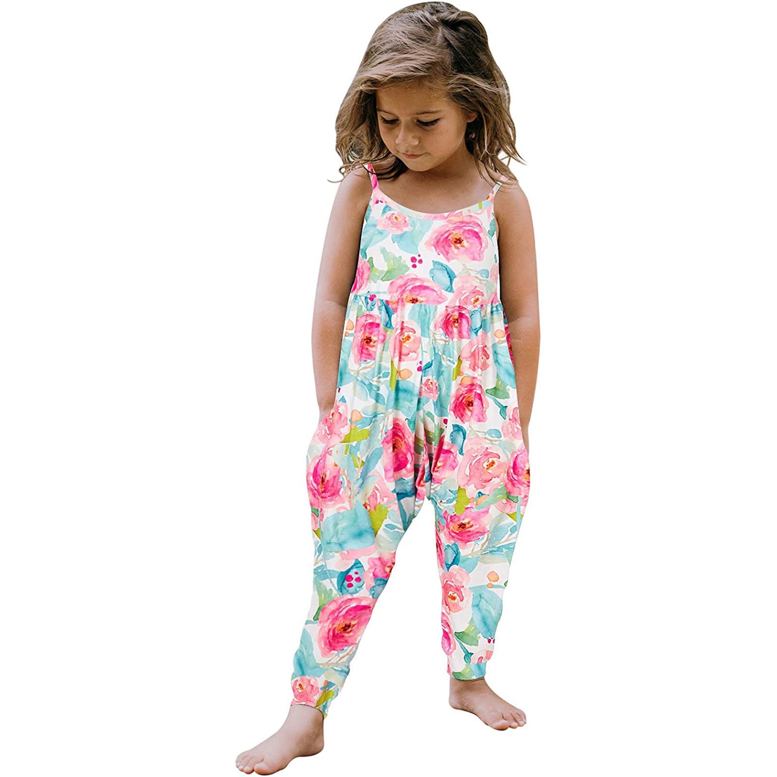 Herrnalise Baby Summer Jumpsuits for Girls Kids Cute Backless Harem Strap  Romper Jumpsuit Toddler Pants Size 1-6T 