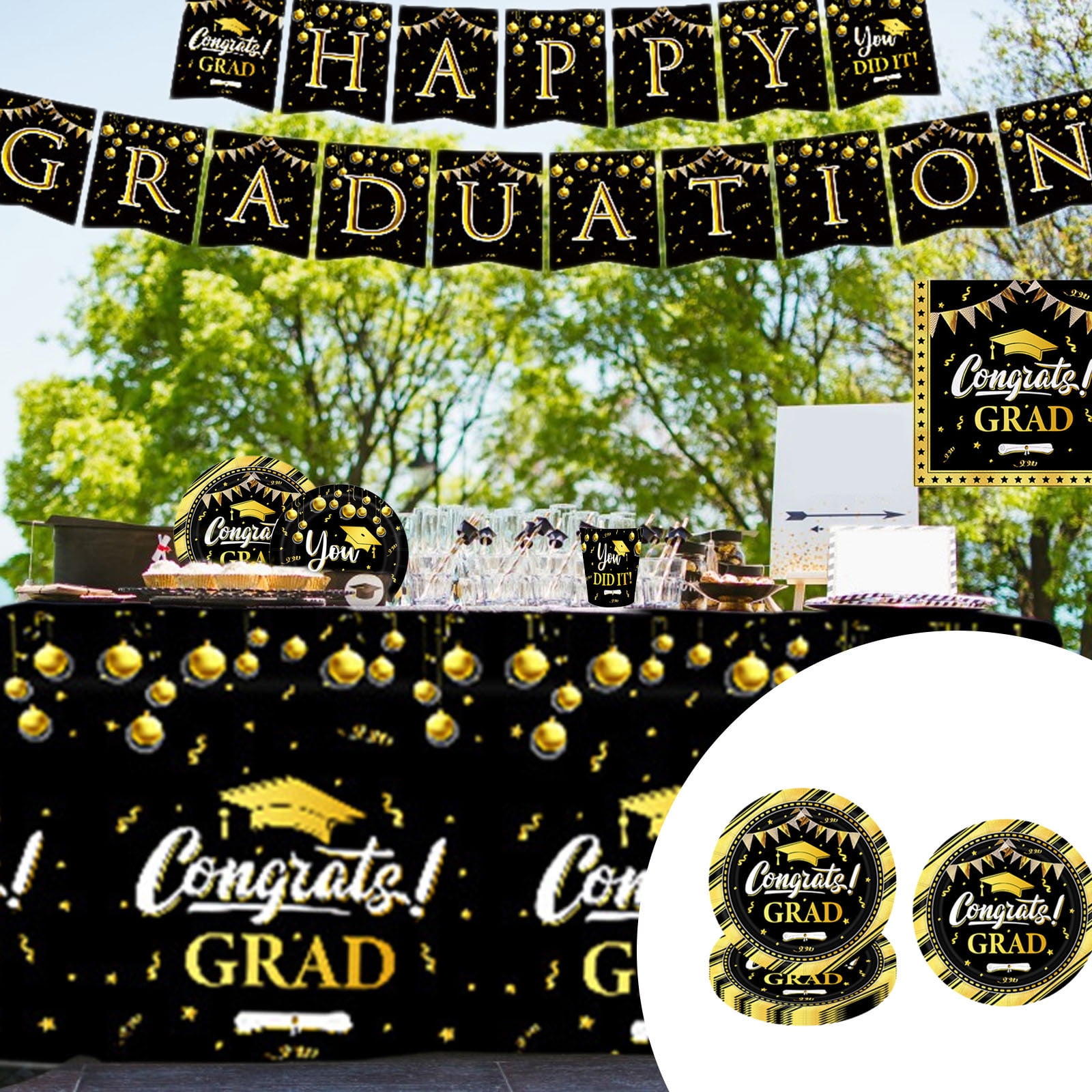 Herrnalise Black and Gold Graduation Party Supplies Congrats Grad ...