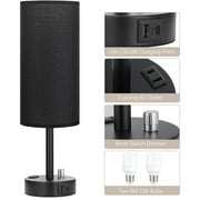 Herrnalise Black Table Lamps for Boy Set of 2-Fully Dimmable Bedroom Lamp with USB Charging Port,Bedside Lamps with USB Ports and Outlets, Night Lamps for Reading, Nursery, Study with Black Base
