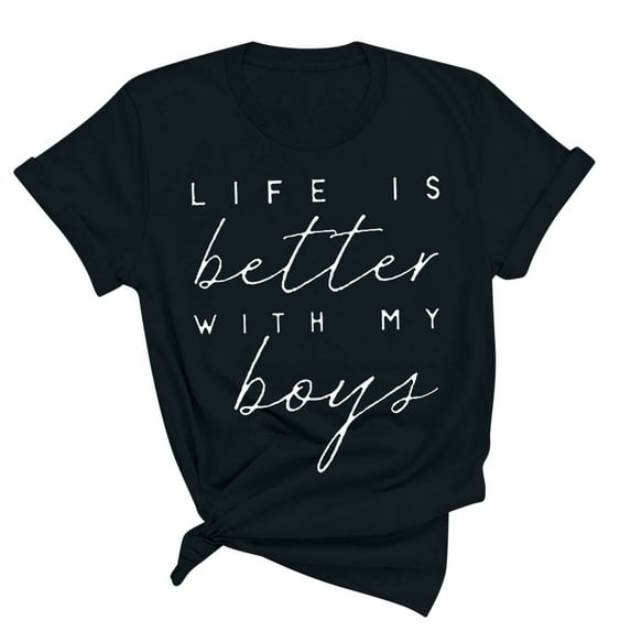 Herrnalise Boy's Mama Shirt, Life is Better With My Boys, Gift for Boy Mom, Mothers Day Shirt, Mom Birthday Gift, Mom Life Shirt Black