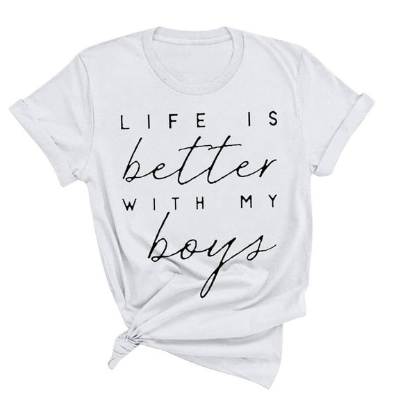 Herrnalise Boy's Mama Shirt, Life is Better With My Boys, Gift for Boy Mom, Mothers Day Shirt, Mom Birthday Gift, Mom Life Shirt White