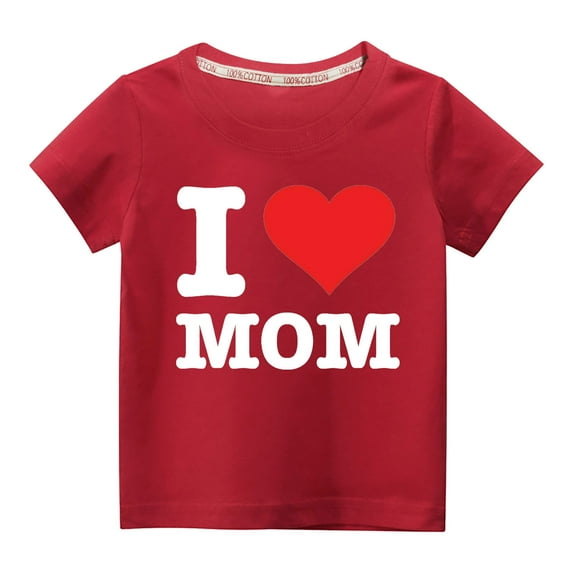 Herrnalise Boys Girls I love Dad&Mom Valentine's Day Shirt Short Sleeve Heart Print Graphic Cotton T-Shirt Unisex Kids V-Day Holiday Tops Clothes 2-10 Years