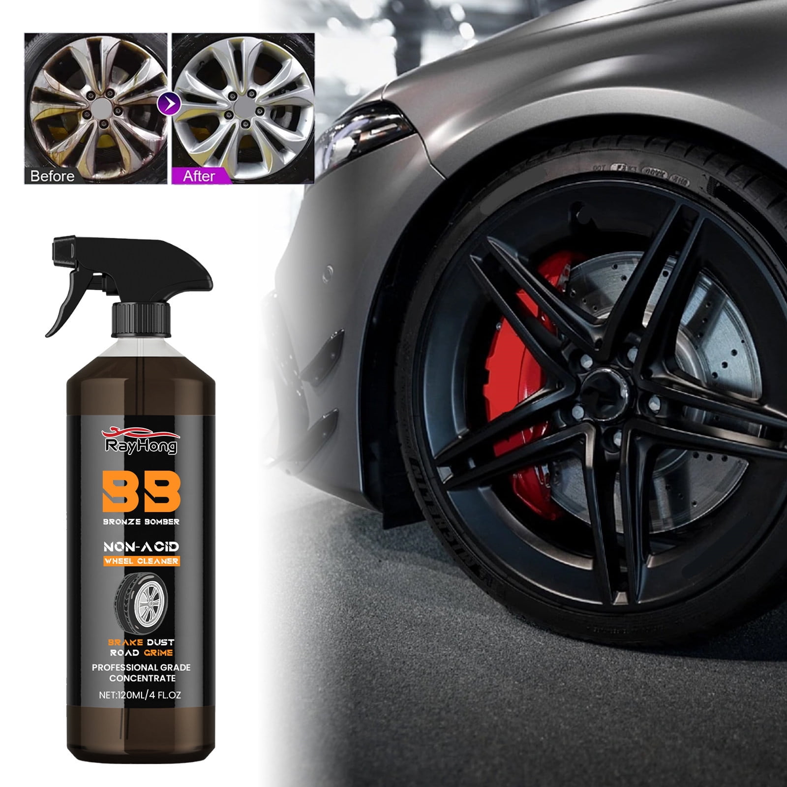 Herrnalise Brake Bomber Cleaner Powerful Wheel Cleaner,120ML BB Break Bomber Non-Acid Wheel Cleaner,Perfect for Cleaning Wheels and Tires,Rim Cleaner & Brake Dust Remover