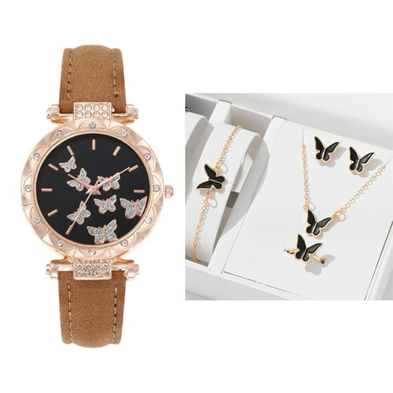 Herrnalise Butterfly Ladies Wrist Watch Analog Quartz Watch Mosaic with Diamonds Butterfly Watch Bracelet Dress Watch for Female Wristwatch