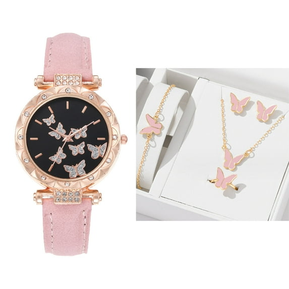 Herrnalise Butterfly Ladies Wrist Watch Analog Quartz Watch Mosaic with Diamonds Butterfly Watch Bracelet Dress Watch for Female Wristwatch