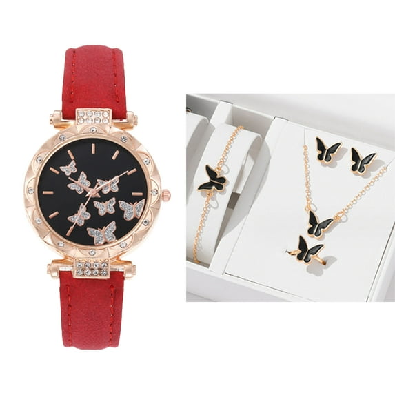 Herrnalise Butterfly Ladies Wrist Watch Analog Quartz Watch Mosaic with Diamonds Butterfly Watch Bracelet Dress Watch for Female Wristwatch