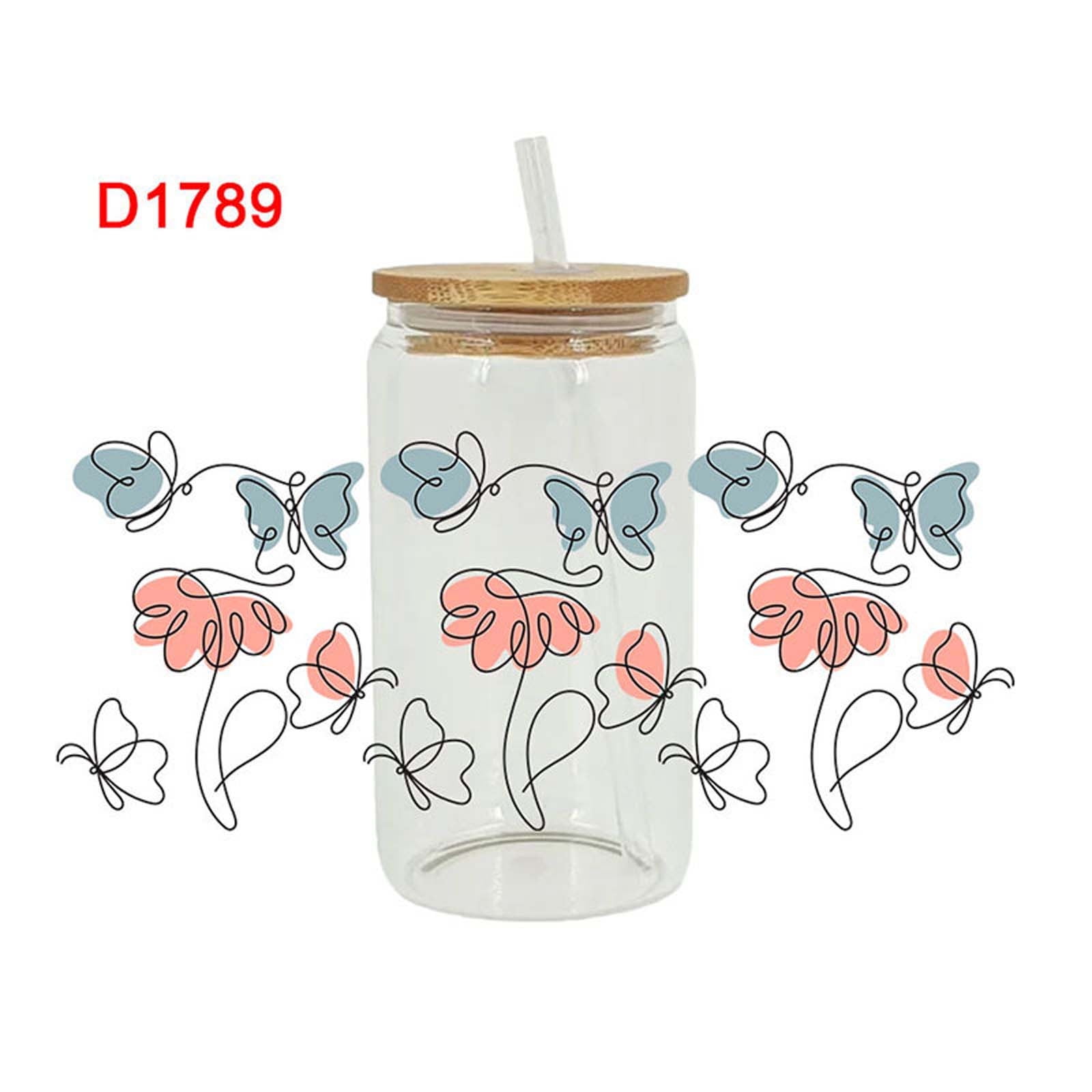 3PCS UV DTF Cup Wrap Transfers - Waterproof Decals For 16oz Glass Cups & Mugs