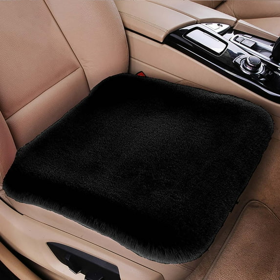 Herrnalise Car Seat Cushion,17.4" Soft Warm Fluffy Plush Vehicle Seat Cushion with Non-Slip Backing for Comfortable Driving,Universal Car Accessories for Home and Office Chair,Black