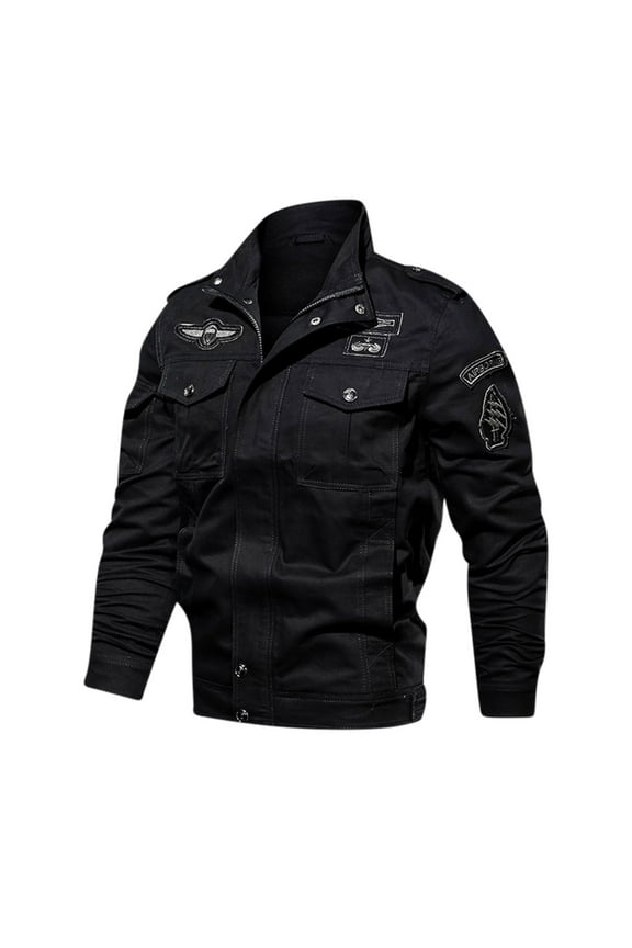 Casual Fashion Lapel Coat Jacket Washed Cotton Coat Military Tough Guy Overalls Long Sleeve Hoodless Casual Outwear & Jackets Black