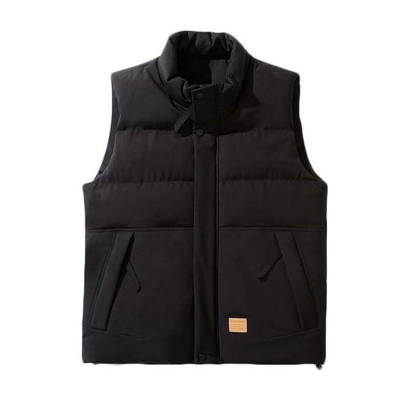 Herrnalise Casual Fashion New Men's Down Padded Jacket Lightweight Stand Collar Jacket Hoodless Casual Outwear Jackets Black