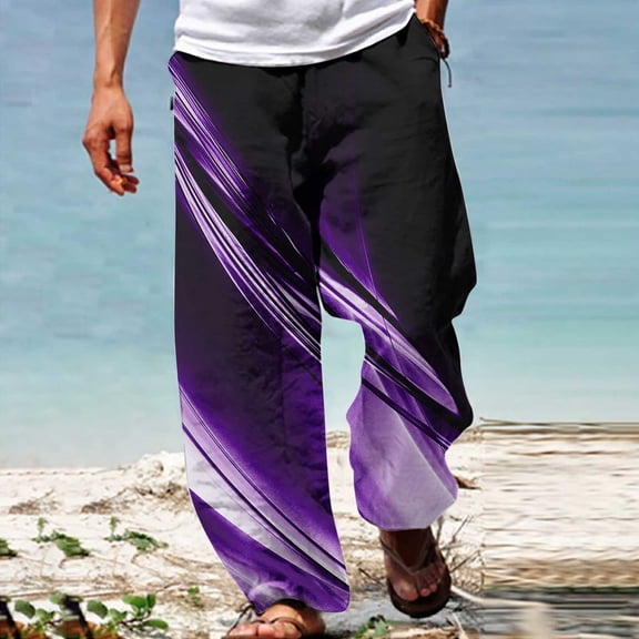 Herrnalise Casual Loose Pant for Men Elastic Drawstring Waist Yoga Long Pant Women's Summer Beach Straight Trouser Cargo Pant For Purple,M