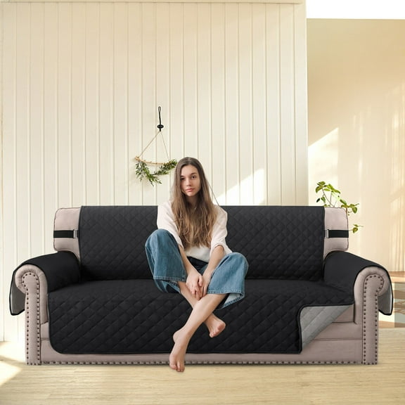 Herrnalise Chair Sofa Slipcover Reversible Sofa Cover Water Resistant Couch Cover Furniture Protector Cover with Elastic Straps for Pets Children Dog Cat 66.9x106.29in-Black