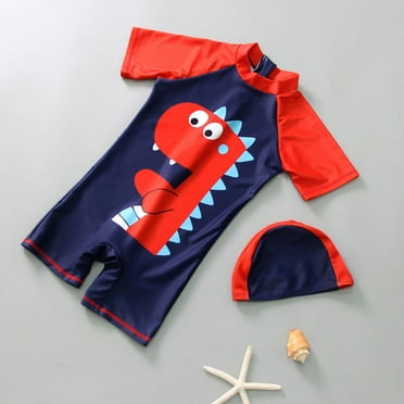 Herrnalise Child Baby Boy Long Sleeve Dinosaur hing Pool Beach Swimwear+Cap Outfit Set