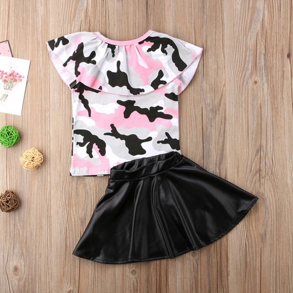 Herrnalise Children Clothing Summer Girls Pink Camouflage Short Sleeve T-shirt Skirt Suit