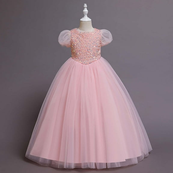 Herrnalise Children Dress Girl Puff Sleeve Princess Dress Long Sequin Dress Canonicals,summer sale