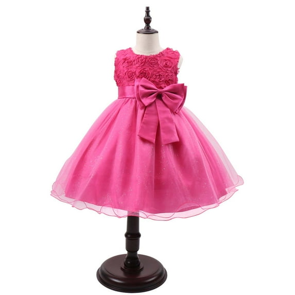 Herrnalise Children Dress Girls Sleeveless Princess Dress Bow Tie Lace Flowers Mesh Dress Tufted Dress rollbacks
