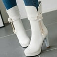 thumbnail image 1 of QISIWOLE Winter High Heel Warm Women's Boots Flower Pearl Low Boots Thick Heel Shoes rollbacks !, 1 of 7