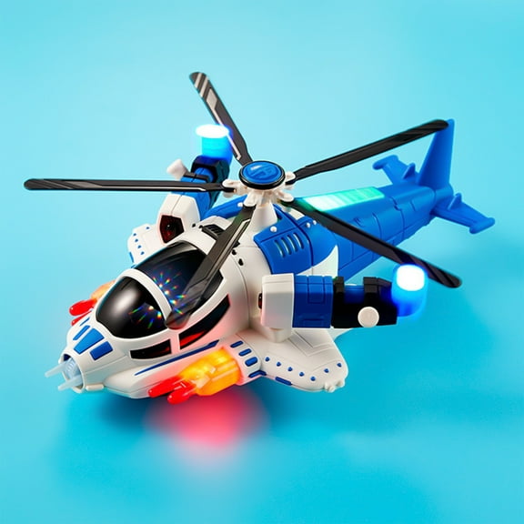 Herrnalise Children's Electric Armed Fighter - Transforming Aircraft Toy - Universal Wheel Helicopter - 360 Degree Rotating Sound and Light Music (Blue)