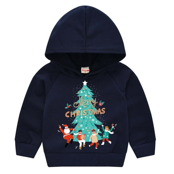 Herrnalise Children's Print Hooded Pullover Boys And Girls Sweater Santa Claus Children's Jacket Long Sleeve Sweatshirt