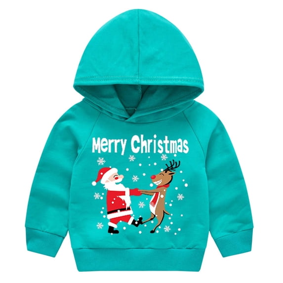 SDJMa Children's Print Hooded Pullover Boys And Girls Sweater Santa Claus Children's Jacket Long Sleeve Sweatshirt