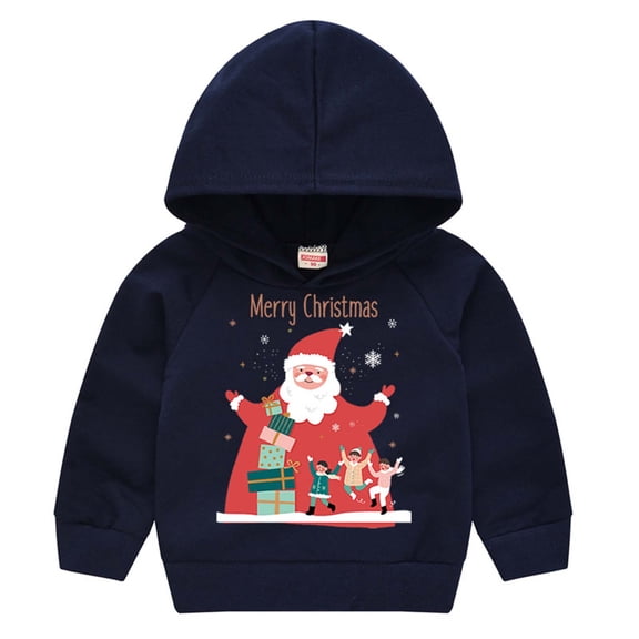 Herrnalise Children's Print Hooded Pullover Boys And Girls Sweater Santa Claus Children's Jacket Long Sleeve Sweatshirt